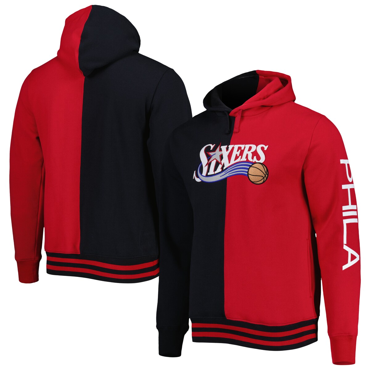 NBA 76ers vI[o[ p[J[ Mitchell & Nessi~b`FlXj Y ubN (Mens MNC HWC Split Applique PO Hoodie)