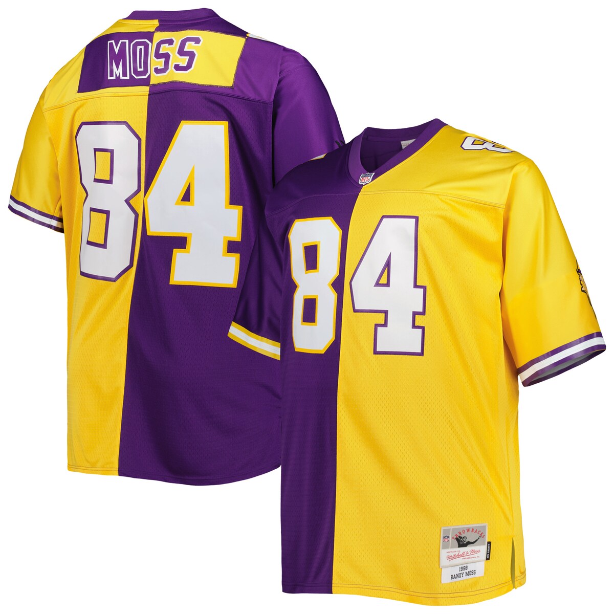 Pay homage to one of the greatest players in NFL history with this Randy Moss Split Legacy Replica jersey by Mitchell & Ness. The contrasting Minnesota Vikings colors and distinct Randy Moss name and number graphics make this top the perfect commemorative option. The mesh bodice adds breathability to your day.Rib-knit collarMachine wash, line dryOfficially licensedReplica Throwback JerseyMaterial: 100% PolyesterHeat-sealed graphicsTackle twill appliqueWoven jock tag on bottom left hemMesh bodiceV-neckStitched fabric appliqueBrand: Mitchell & NessImportedShort sleeveDroptail hem with side splits