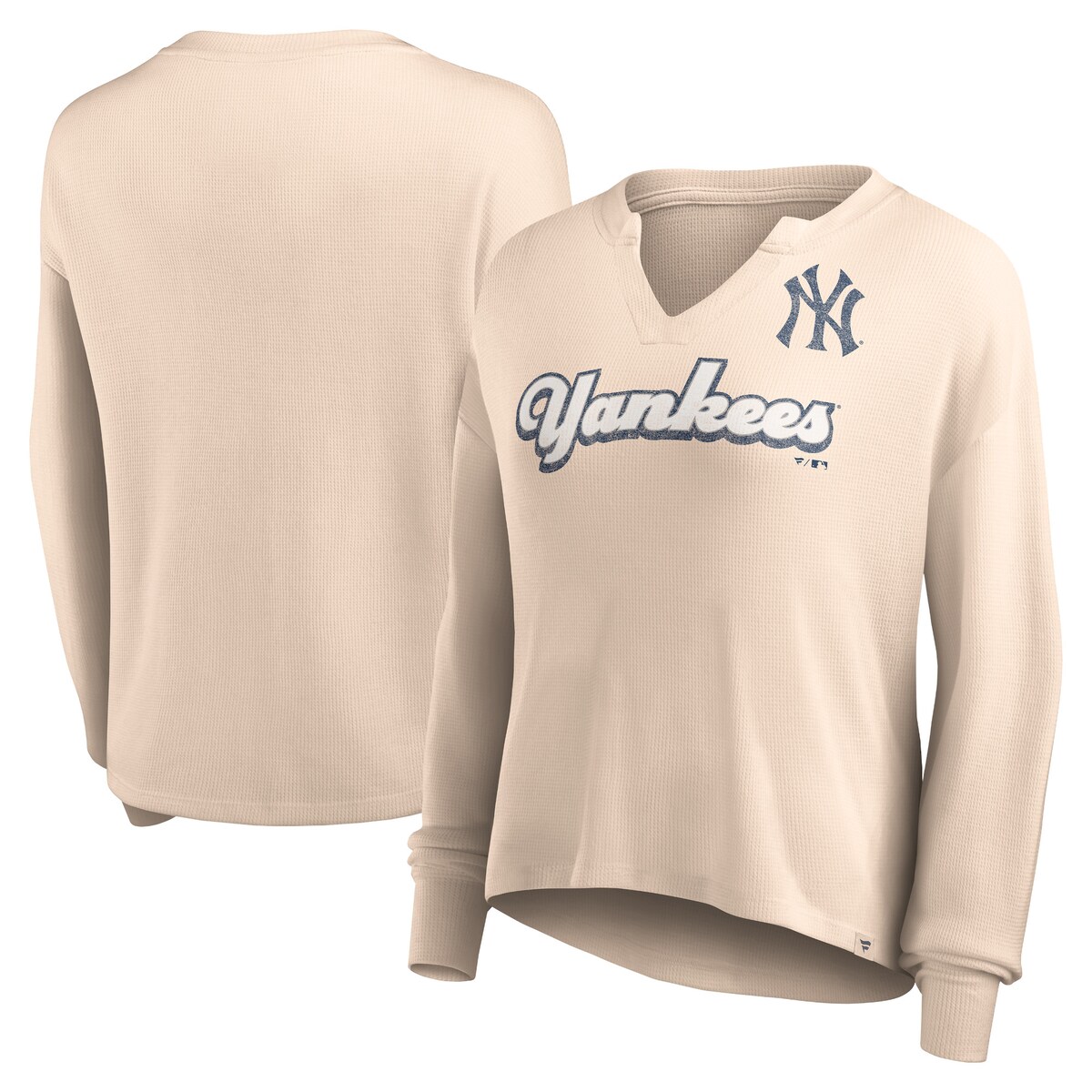 MLB ヤンキース 長袖 Tシャツ Fanatics（ファナティクス） レディース クリーム (WOMENS FANATICS BRANDED GO FOR IT LONG SLEEVE NOTCH NECK TEE)