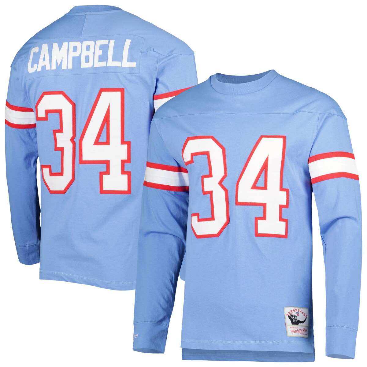 NFL オイラーズ アール・キャンベル 長袖 Tシャツ Mitchell & Ness（ミッチェル＆ネス） メンズ ライトブルー (Men's Retired Player N&N LS Top)