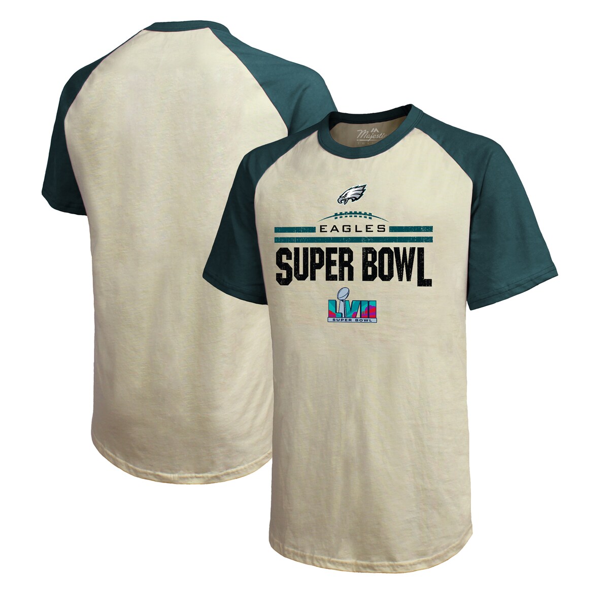 NFL イーグルス Tシャツ Majestic（マジェスティック） メンズ クリーム (23 NFL CON Mens GOAL LINE STAND softhand SS raglan)