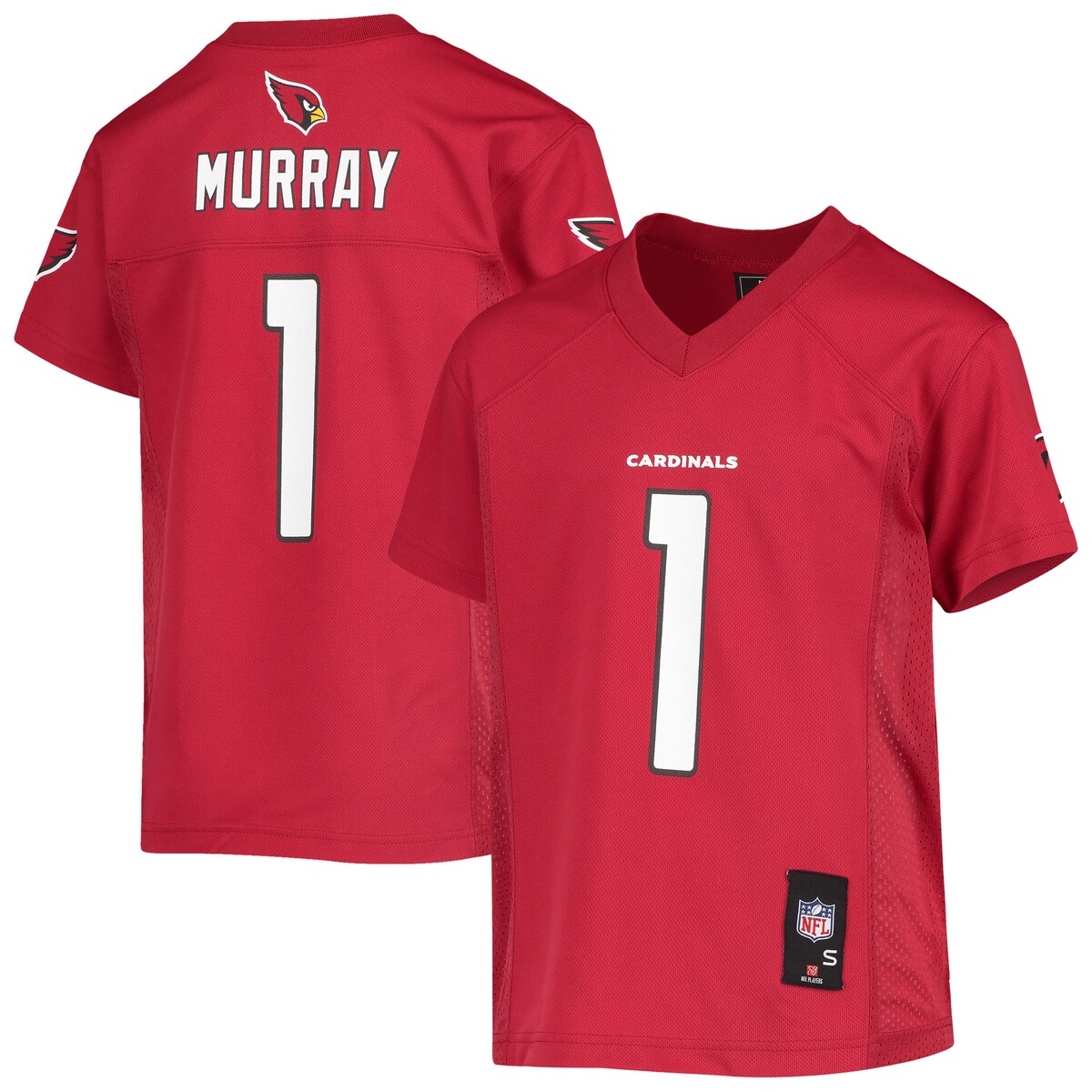 Elevate showing off support for Kyler Murray with this Arizona Cardinals Replica Player jersey. It features printed Arizona Cardinals graphics and looks similar to the same one Kyler Murray sports on the field. In addition, the mesh side panels will help provide a breezy feel for more comfortable wearing.Rubberized heat-sealed graphicsReplicaOfficially licensedV-neckImportedMachine wash with garment inside out, tumble dry lowBrand: OuterstuffMaterial: 100% PolyesterRib-knit collarShort sleevesMesh side panelsWoven jock tag at hem