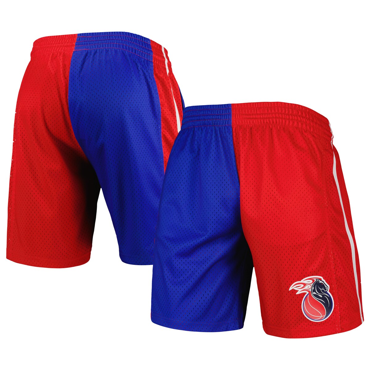 Your Detroit Pistons allegiance is easy to spot each time you sport these Mitchell & Ness Split Swingman shorts. Mesh fabric keeps you cool around the clock, while side pockets conveniently hold your essentials. A bold 2003 Hardwood Classics design with vintage Detroit Pistons colors and graphics show you're no casual fan.Machine wash, line dryImportedOfficially licensedLinedHeat-sealed fabric appliqueInseam for size S measures approx. 9''Mesh fabricElastic waistband with drawstringMaterial: 100% PolyesterTwo side pocketsBrand: Mitchell & NessSewn-on stripes