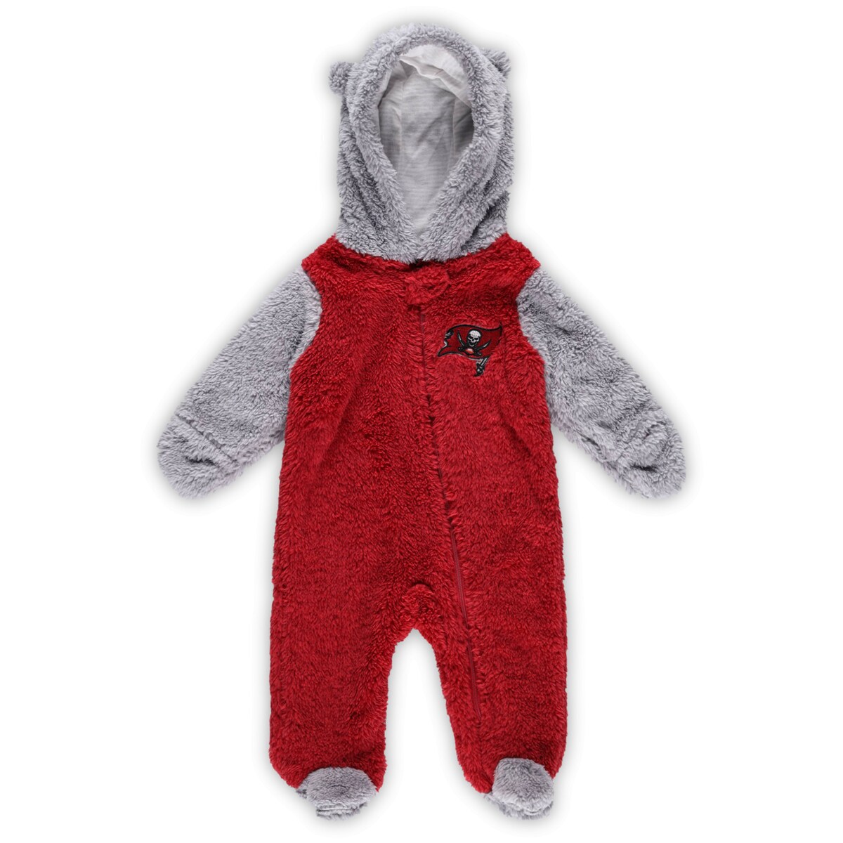 Keep the youngest Tampa Bay Buccaneers fan in your life cozy and comfortable with this Game Nap Teddy Bunting full-zip sleeper. It features soft fleece lining, fold-over mittens and footed bottoms for extra warmth. The embroidered Tampa Bay Buccaneers logo adds the perfect amount of team spirit for a future supporter.Machine wash with garment inside out, tumble dry lowLong sleeveSnap closure at neckOfficially licensedHood without drawstringImportedInseam on size 0-3 M measures approx. 7''Fabric earsFootedEmbroidered graphicsMaterial: 100% PolyesterFold-over mittensFleece liningFull-zipBrand: Outerstuff