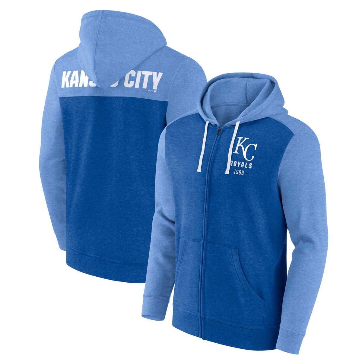 Layer up in bold Kansas City Royals fashion by sporting this Blown Away full-zip hoodie. This extra layer from Fanatics Branded features an instantly recognizable colorway and a cozy midweight design that makes it an ideal choice for cooler temperatures. With Kansas City Royals graphics on display in the front and back, nobody will doubt where your loyalty lies.Officially licensedFull ZipHoodedFull-zipTwo front pocketsMachine wash, tumble dry lowBrand: Fanatics BrandedHood with drawstringMaterial: 60% Cotton/40% PolyesterScreen print graphicsImportedLong sleeveLightweight hoodie suitable for moderate temperatures