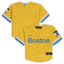 Your kiddo will look like the #1 Boston Red Sox fan when wearing this 2021 MLB City Connect Replica jersey from Nike. It features a heat-sealed applique on the shoulder and jock tag near the hem, as well as exciting team graphics on the front. The full-button front resembles a classic baseball top so they can represent their favorite players on the Boston Red Sox.Replica JerseyMaterial: 100% PolyesterOfficially licensedHeat-sealed transfer appliqueImportedMachine wash with garment inside out, tumble dry lowShort sleeveHeat-sealed jock tagBrand: NikeFull-button frontRounded droptail hemMLB Batterman applique on center back neck