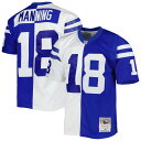 Showcase your love for one of the greatest players of all time in a fresh and unique way with this Peyton Manning Split Legacy jersey from Mitchell & Ness. This contrasting Indianapolis Colts jersey design features the name and number across multiple colors and trims, allowing you to boast your Peyton Manning spirit loud and proud. Additionally, the lightweight design and droptail hem bring comfort to your Indianapolis Colts game day gear.Tackle twill graphicsOfficially licensedMachine wash, line dryWoven tags at bottom hemMaterial: 100% PolyesterShort sleevesImportedSide split hemBrand: Mitchell & NessV-neckMesh fabricStitched NFL Shield at collarReplica Throwback Jersey