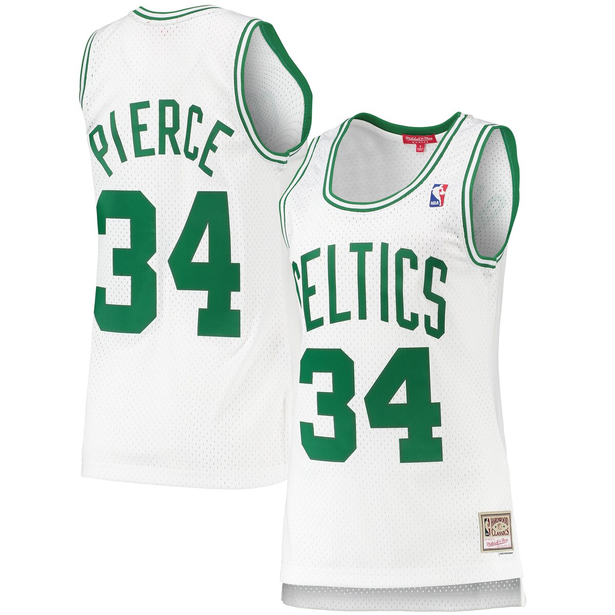 Bring home the look of one of the best players in Boston Celtics history with this Paul Pierce Hardwood Classics Swingman jersey. Crafted for excellence by Mitchell & Ness, it features a retro design with distinct player and team graphics. Its mesh fabric and authentic look are sure to help you relive some of the best on-court moments of your favorite player's career.Nike SwingmanSleevelessMachine wash, line dryMaterial: 100% PolyesterOfficially licensedTackle twill appliqueWoven NBA LogoMesh fabricScoop neckImportedBrand: Mitchell & NessWoven jock tag at hemDroptail hem with side splits