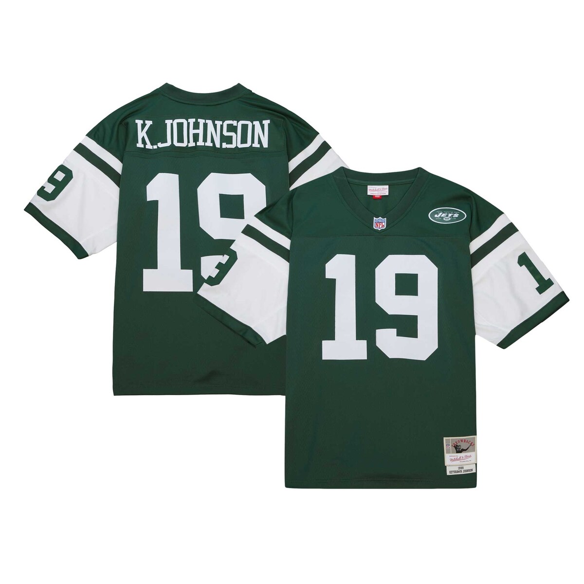 You're a massive New York Jets fan and also loved watching Keyshawn Johnson play. Now you can show off your fandom for both when you get this Keyshawn Johnson New York Jets Legacy replica jersey from Mitchell & Ness. It features distinctive throwback New York Jets graphics on the chest and back, perfect for wearing at a home game. By wearing this jersey, you'll be able to feel like you're reliving some of the great plays that Keyshawn Johnson accomplished to lead the New York Jets to glory.V-neckJersey Color Style: TeamMesh fabricMaterial: 100% PolyesterSublimated rib-knit sleeve insertsEmbroidered twill graphicsOfficially licensedReplicaSide splits at waist hemFabric applique sewn onImportedShort sleevesMachine wash, line dryWoven tags at bottom hemEmbroidered NFL Shield at collarBrand: Mitchell & Ness