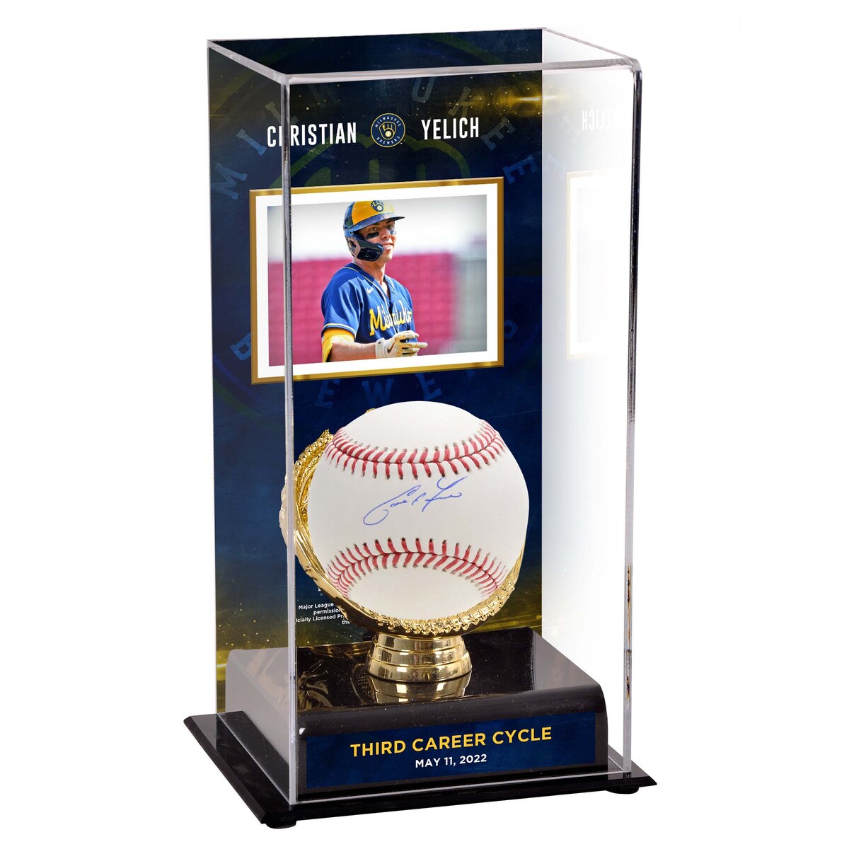 Commemorate Christian Yelich's 3rd Career Cycle with this autographed Baseball and Sublimated Display Case. It showcases...