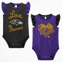 You can make your kiddo the newest and cutest Baltimore Ravens fan ever by grabbing this Spread the Love 2-pack bodysuit set! These bodysuits feature incredibly cute Baltimore Ravens graphics and have a keyhole back with a button as well as three snaps at the bottom for easy dressing. You'll be able to help your youngster express their newfound devotion easily by grabbing this set.Ruffled cap sleevesMaterial: 100% CottonOfficially licensedImportedMachine wash with garment inside out, tumble dry lowKeyhole back with button closureBrand: OuterstuffSet includes: Two bodysuitsThree snap-buttons at bottomScreen-print graphics