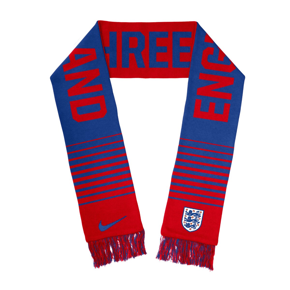 Show your devotion to your England National Team with this Local Verbiage scarf from Nike. It features double-sided graphics and fringe on both ends. This scarf makes the perfect accent for any match day look.Embroidered fabric appliqueOfficially licensedMaterial: 100% AcrylicFringe endsMachine wash, tumble dry lowImportedBrand: NikeWoven graphicsDouble-sided designMeasures approx. 60'' x 6''