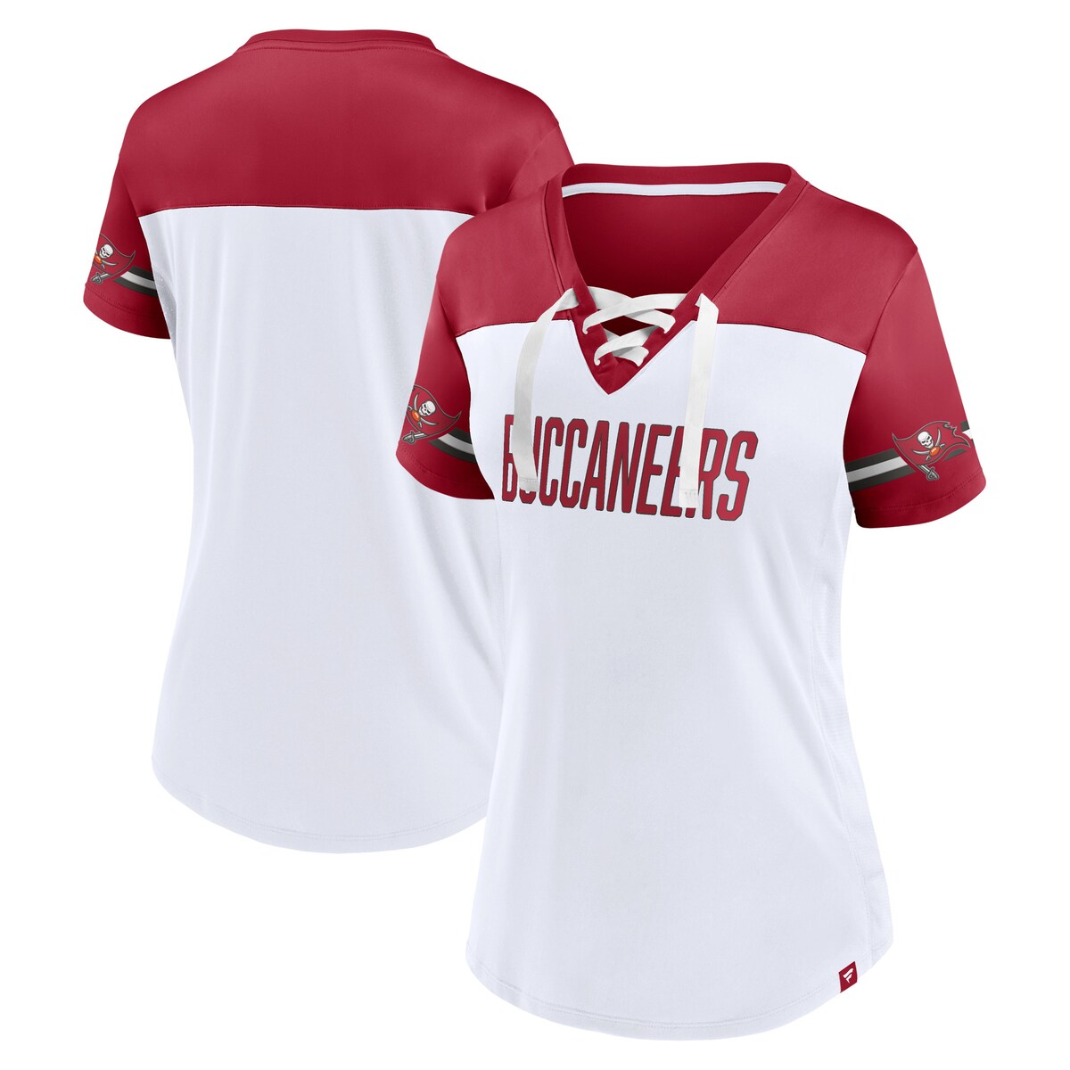 【公式グッズ】NFL バッカニアーズ Tシャツ Fanatics(ファナティクス) レディース ホワイト (23 Women's Dueling Slant Lace Up SST)
