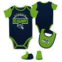 NFL シーホークス ロンパースセット Outerstuff（アウタースタッフ） ベビー ネイビー (23 Newborn Home Field Advantage Creeper Bib and Bootie Set)