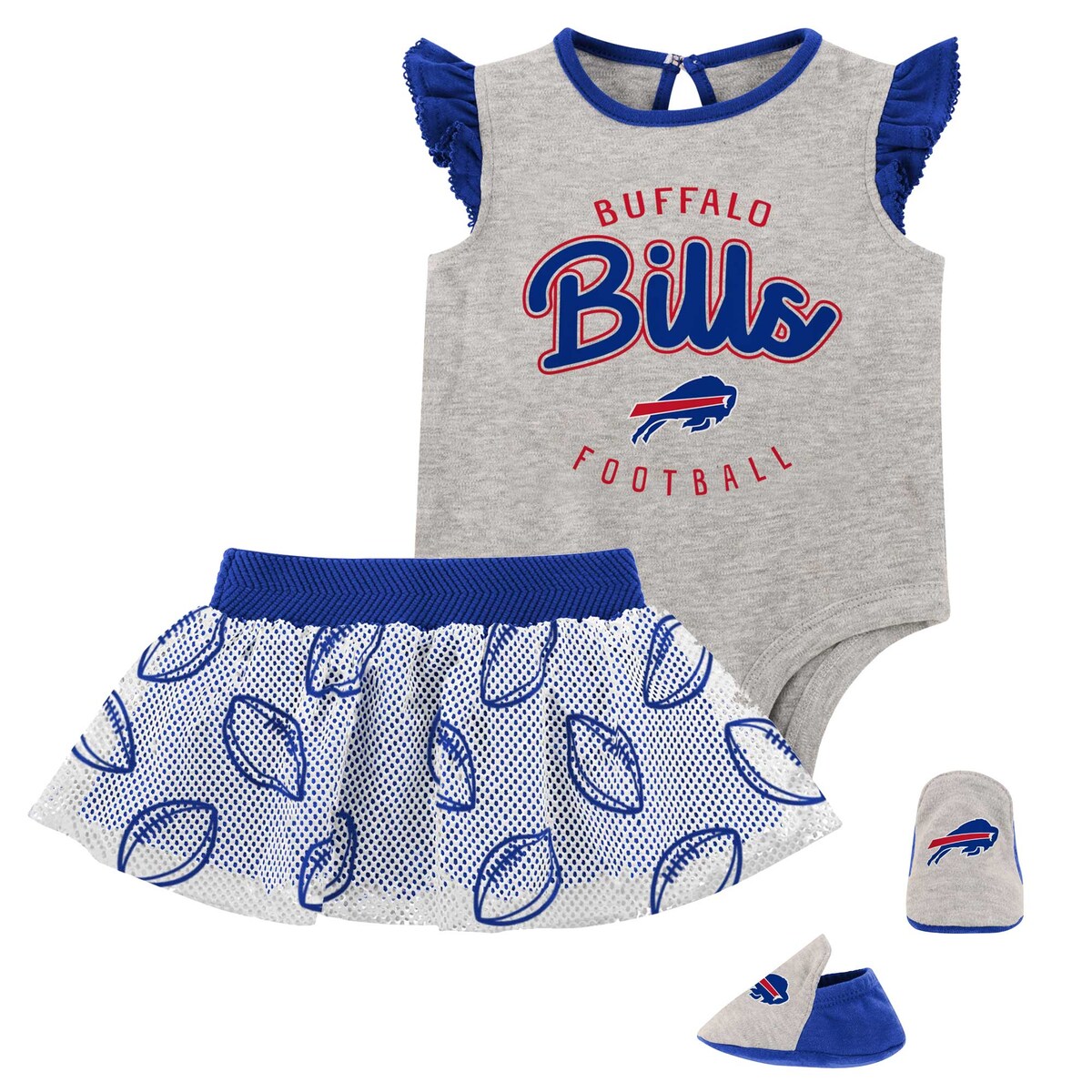 NFL ビルズ ロンパースセット Outerstuff（アウタースタッフ） ベビー ヘザーグレイ (23 Infant All Dolled Up SS Creeper Skirt and Bootie Set)