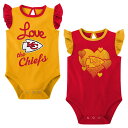 You can make your kiddo the newest and cutest Kansas City Chiefs fan ever by grabbing this Spread the Love 2-pack bodysuit set! These bodysuits feature incredibly cute Kansas City Chiefs graphics and have a keyhole back with a button as well as three snaps at the bottom for easy dressing. You'll be able to help your youngster express their newfound devotion easily by grabbing this set.Officially licensedThree snap-buttons at bottomImportedRuffled cap sleevesMaterial: 100% CottonSet includes: Two bodysuitsMachine wash with garment inside out, tumble dry lowKeyhole back with button closureBrand: OuterstuffScreen-print graphics