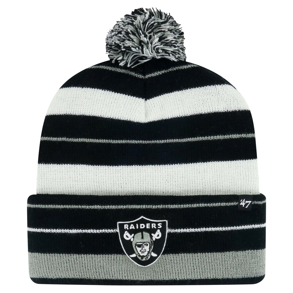 【公式グッズ】NFL レイダース ニット帽 '47/フォーティーセブン/フォーティーセブン メンズ ブラック (NFL Powerline Cuffed Pom Knit)