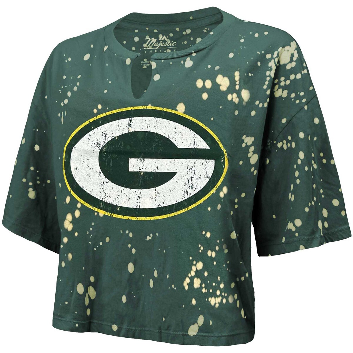 NFL パッカーズ Tシャツ Majestic（マジェスティック） レディース グリーン (Womens Bleach Splatter notch collar crop SS Tee) 2