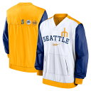 Showcase your love for the Seattle Mariners by sporting this Rewind Warmup V-neck jacket from Nike. Its multicolor design accentuates the locale-inspired catchword displayed across the front and the team graphics printed on the back. An elastic hem also helps trap in warmth, while mesh lining gives this Seattle Mariners pullover a breathable feel.Front pouch pocketMachine wash, tumble dry lowV-neckLong sleeveMaterial: 100% PolyesterOfficially licensedLightweight jacket suitable for mild temperaturesVentilated back panel with mesh liningImportedBrand: NikeSilicone screen print graphicsPulloverElastic waist hem