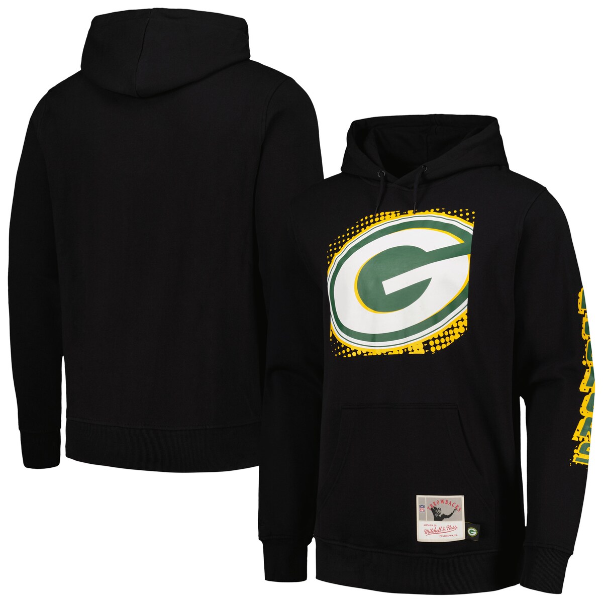 NFL パッカーズ プルオーバー パーカー Mitchell & Ness(ミッチェル&ネス) メンズ ブラック (23 NFL BIG FACE 7.0 HOODIE)