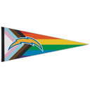 Add a touch of spirit to your Los Angeles Chargers fan cave with this colorful 12'' x 30'' Premium pennant from WinCraft. It features striking Los Angeles Chargers graphics in front of the pride flag, showcasing your devotion loud and proud.Material: 100% FeltOfficially licensedSuitable for indoor or outdoor useMade in the USAWipe clean with a damp clothSublimated graphicsBrand: WinCraftMeasures approx. 12'' x 30''