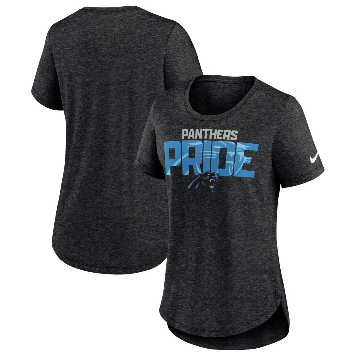 Root for your favorite NFL squad in ultra-soft comfort by adding this Carolina Panthers Local T-shirt to your collection. designed to keep you feeling as fresh as you look, this Nike top offers breathable tri-blend fabric. The striking Carolina Panthers graphics on the chest, bold pattern and flattering droptail hem elevate your spirited style.Officially licensedRounded droptail hemMachine wash, tumble dry lowShort sleeveImportedMaterial: 50% Polyester/25% Cotton/25%RayonCrew neckBrand: NikeScreen print graphics