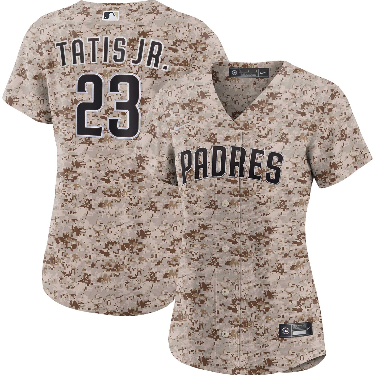 You're the type of San Diego Padres fan who counts down the minutes until the first pitch. When your squad finally hits the field, show your support all game long with this Fernando Tatis Jr. USMC Replica Player jersey from Nike. Its classic full-button design features bold player and San Diego Padres applique graphics, leaving no doubt you'll be along for the ride for all 162 games and beyond this season.MLB Batterman logo on back neckOfficially licensedFull-button frontJersey Color Style: AlternateMachine wash, tumble dry lowStandard fitMaterial: 100% PolyesterBrand: NikeImportedShort sleeveHeat-applied twill team and player detailsReplicaRounded hem with satin woven jock tag