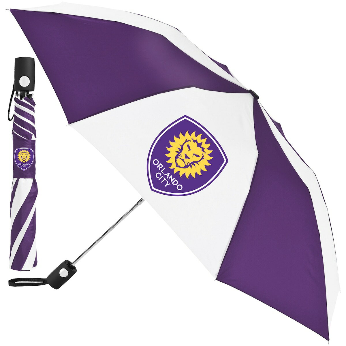 Stay prepared for rainstorms with this Orlando City SC Game Day umbrella from WinCraft. It conveniently collapses into a size that's small enough to fit in your bag or purse. Plus, the Orlando City SC graphics and colors keep your team spirit displayed during inclement weather.Officially licensedCollapsibleWipe clean with a damp clothPrinted graphicsMaterial: 100% PolyesterHandle extends to approx. 22'' in lengthAttached carrying strap with hook and loop closureImportedBrand: WinCraftPush-button handleLarge canopy measures approx. 42'' in diameter