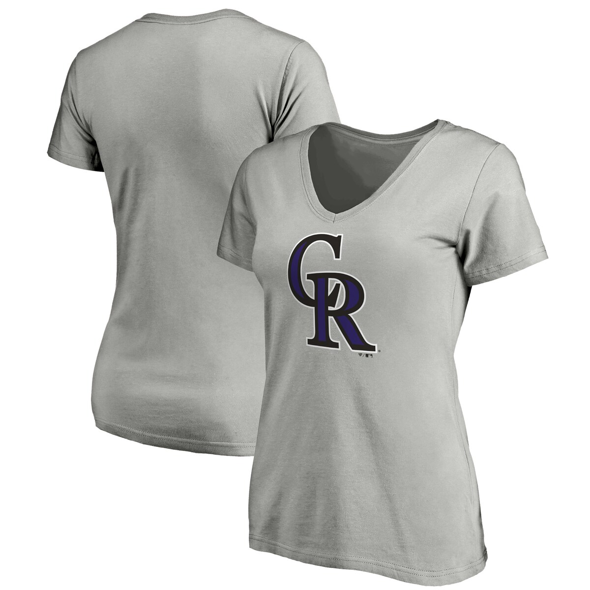 MLB ロッキーズ Tシャツ Fanatics（ファナティクス） レディース ヘザーグレイ (Women's Core Official Logo Short Sleeve V-Neck Tee)