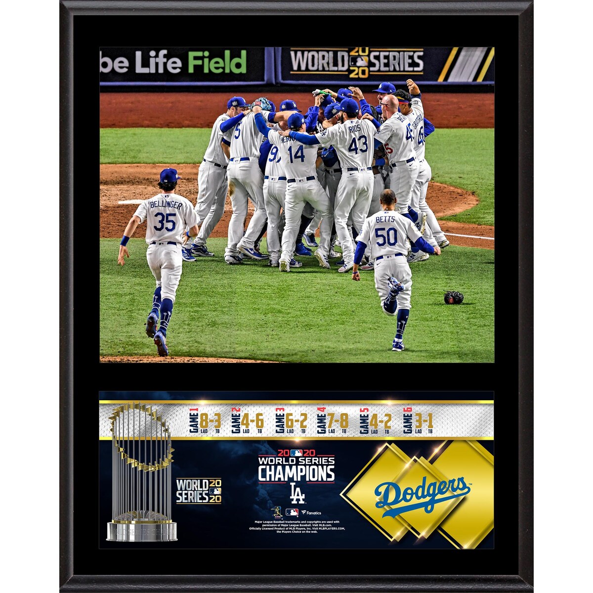 Commemorate the Los Angeles Dodgers as the 2020 World Series Champions with this collectible plaque. Each piece comes wi...