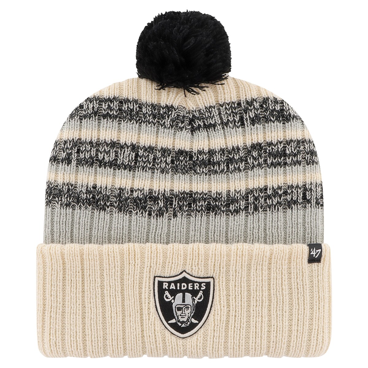 Liven up your winter wardrobe with this Las Vegas Raiders Tavern cuffed knit hat from '47. It features an embroidered team patch and a matching stripe design. A solid pom completes the vibrant look of this Las Vegas Raiders headwear.Officially licensedPom on topOne size fits mostBrand: '47ImportedCuffedMaterial: 100% AcrylicWipe clean with a damp clothEmbroidered fabric applique