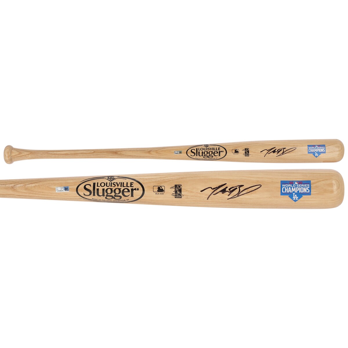 Take your Los Angeles Dodgers memorabilia collection to the next level with this Mookie Betts autographed 2020 MLB World Series Champions Louisville Slugger Champions Logo Bat. Two years after becoming the first player in American League history to win a World Series, MVP, and Gold Glove and Silver Slugger awards in the same season, Betts was traded to Los Angeles and signed the richest deal in Dodgers history. In the 2020 COVID-shortened season, he helped L.A. earn the highest regular season winning percentage in the post-expansion era (.717). The NL West division champs swept both the Brewers and Padres on their way to facing the Rays in the World Series. Los Angeles and Tampa Bay traded wins until Game 6, when Betts hit two homers and ran in the go-ahead score to help the Dodgers clinch its seventh World Series title. Whether this bat is displayed in your home or office, there's no better way to show love for your favorite L.A. Dodger.Obtained under the auspices of the Major League Baseball Authentication Program and can be verified by its numbered hologram at MLB.comHand-signed autographSignature may varyBrand: Fanatics AuthenticIncludes an individually numbered, tamper-evident hologramOfficially licensed