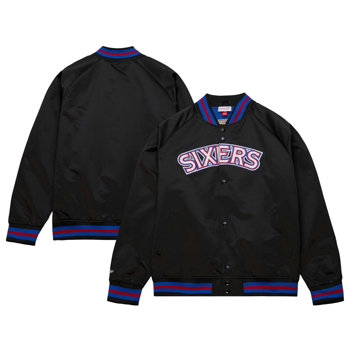 Throwback to the past with this comfortable Mitchell & Ness Wordmark full-snap jacket dedicated to the Philadelphia 76ers. Featuring raglan sleeves and instantly recognizable Philadelphia 76ers graphics and colors, this stunning piece of gear won't sit in your closet for long. As soon as cooler weather arrives, you'll be sporting this snazzy jacket.Midweight jacket suitable for moderate temperaturesMaterial: 100% Polyester - Body; 65% Polyester/35% Cotton - LiningTwo front pocketsLocker loopBrand: Mitchell & NessOfficially licensedFull SnapRaglan sleevesLong sleeveImportedOne interior pocketRib-knit collar, cuffs, and waistbandLinedStand up collarEmbroidered fabric appliqueMachine wash, tumble dry low
