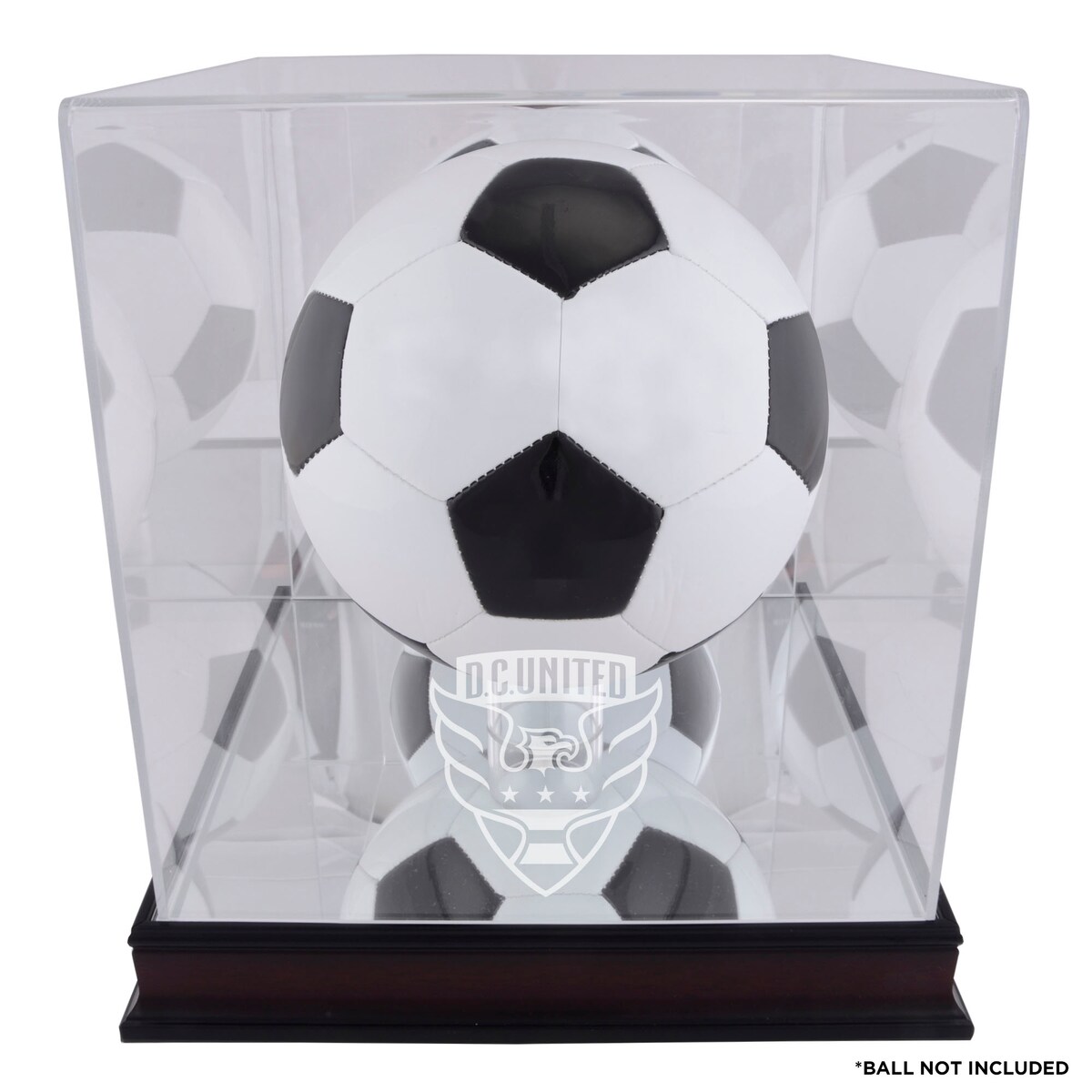 This D.C United logo mahogany display case features a clear acrylic removable lid with an antique mahogany finished base. It also comes with a mirrored bottom and back. The product is officially licensed by the Major League Soccer and is perfect for a collectible soccer ball. It measures 12 1/4" x 12 1/4" x 12 1/2". Memorabilia sold separately.Dimensions: W 12.25" x H 12.5" x D 12.25"Brand: Fanatics AuthenticClear acrylic lidOfficially licensed by the MLSMemorabilia sold separatelyOfficially licensedMahogany-colored baseMade in the USA