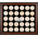 The Cincinnati Reds Sox 30-ball display case is made of 1/8"-thick acrylic with a brown wood frame. It features five ind...