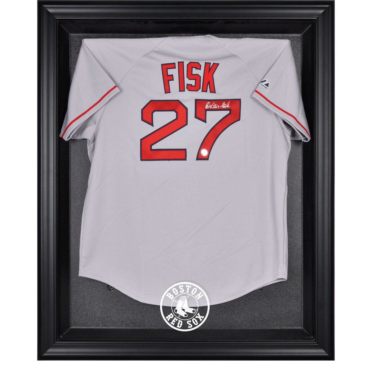The Boston Red Sox black framed logo jersey display case opens on hinges and is easily wall mounted. It comes with a 24" clear acrylic rod to display a collectible jersey. Constructed with a durable, high-strength injection mold backing, encased by a beautiful wood frame. Comes engraved with the team logo. Officially licensed by Major League Baseball. The inner dimensions of the case are 38" x 29 1/2"x 3" with the outer measurements of 42" x 34 1/2" x 3 1/2". Memorabilia sold separately.Memorabilia sold separatelyHas a LogoEasily wall mountedWood frameOfficially licensedImportedOfficially licensed MLB productCollectible jersey display caseBrand: Fanatics AuthenticIncludes acrylic rod to hold jerseyEngraved team graphicsMade in the U.S.A.Hinges to open easily