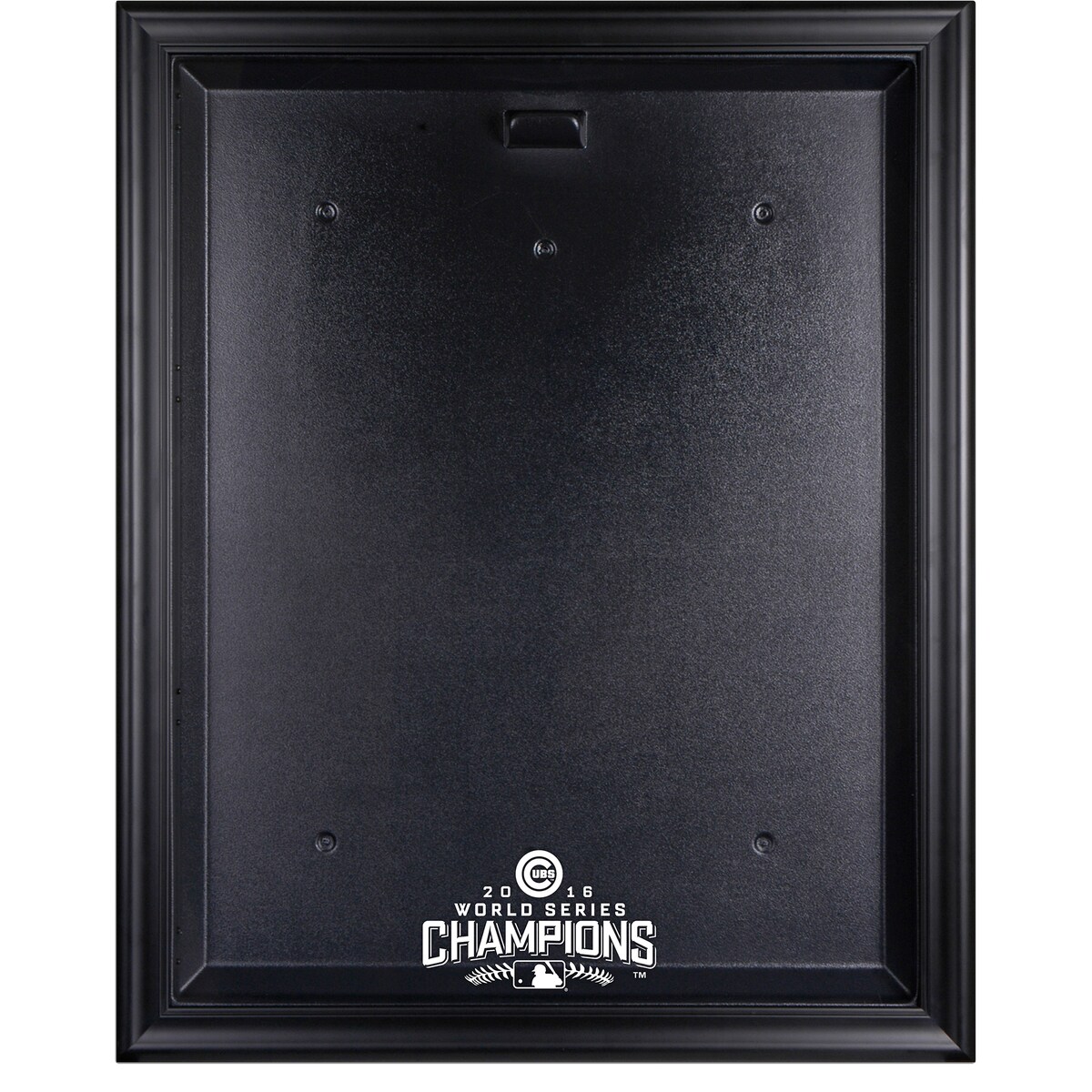 Celebrate the Chicago Cubs as 2016 World Series Champions with this collectible display case. The black framed logo jersey display case opens on hinges and is easily wall mounted. It comes with a 24'' clear acrylic rod to display a collectible jersey and is constructed with a durable, high-strength injection mold backing. It comes encased by a wood frame with engraved team logo. It is officially licensed by Major League Baseball. The inner dimensions of the case are 38'' x 29 1/2'' x 3'' with the outer measurements of 42'' x 34 1/2'' x 3 1/2''. Memorabilia is sold separately.Made in the USAMemorabilia sold separatelyBrand: Fanatics AuthenticOfficially licensedMeasures 42'' x 34 1/2'' x 3 1/2''