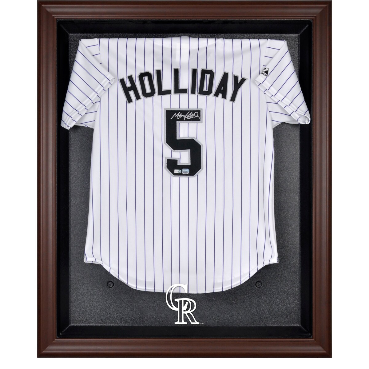 The Colorado Rockies brown framed logo jersey display case opens on hinges and is easily wall-mounted. It comes with a 24'' clear acrylic rod to display a collectible jersey. This case is constructed with a durable, high-strength injection mold backing, encased by a beautiful wood frame and features an engraved team logo on the front. Officially licensed by Major League Baseball. The inner dimensions of the case are 38'' x 29 1/2''x 3'' with the outer measurements of 42'' x 34 1/2'' x 3 1/2''. Memorabilia sold separately.Officially licensedMade in the USABrand: Fanatics AuthenticMemorabilia sold separately