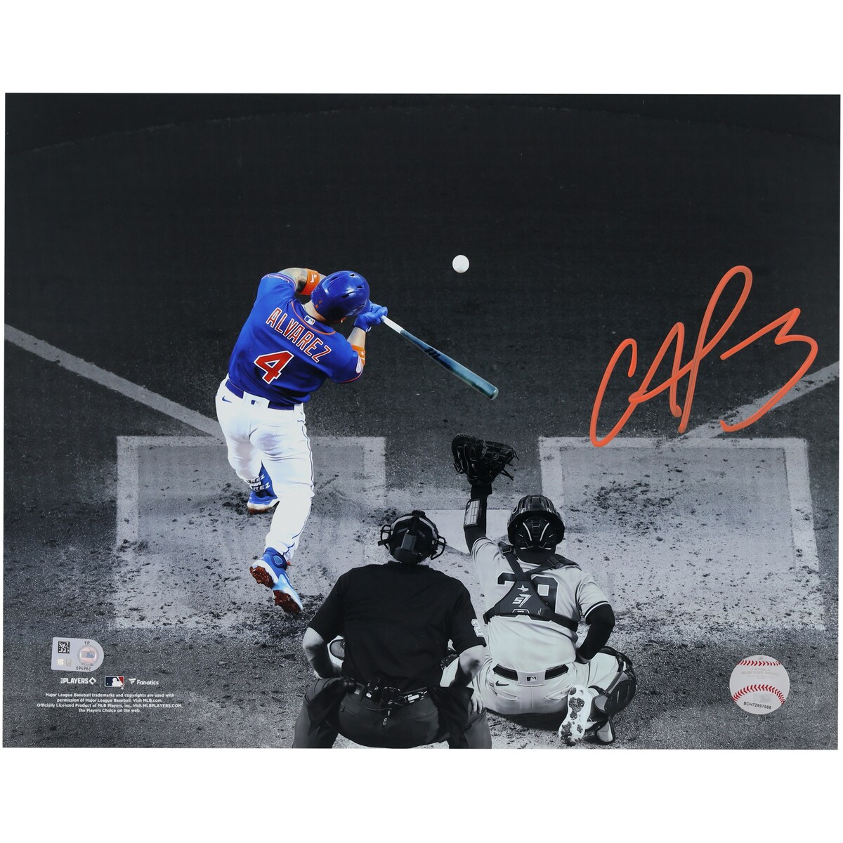 If Francisco Alvarez is your favorite player on the New York Mets, then be sure to pick up this autographed 11" x 14" Swinging Spotlight Photograph. Whether displayed in your home or office, it's the perfect way to emphasize your fandom of Francisco Alvarez for years to come.Dimensions are approximately 11" x 14"Officially licensedSignature may varyMade in the USABrand: Fanatics AuthenticObtained under the auspices of the Major League Baseball Authentication Program and can be verified by its numbered hologram at MLB.com