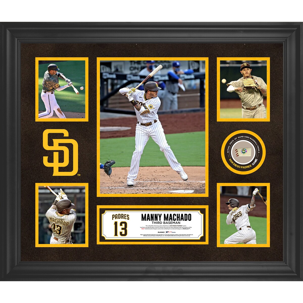 Take your collection of San Diego Padres memorabilia to the next level with this Manny Machado Framed 5-Photo Collage wi...