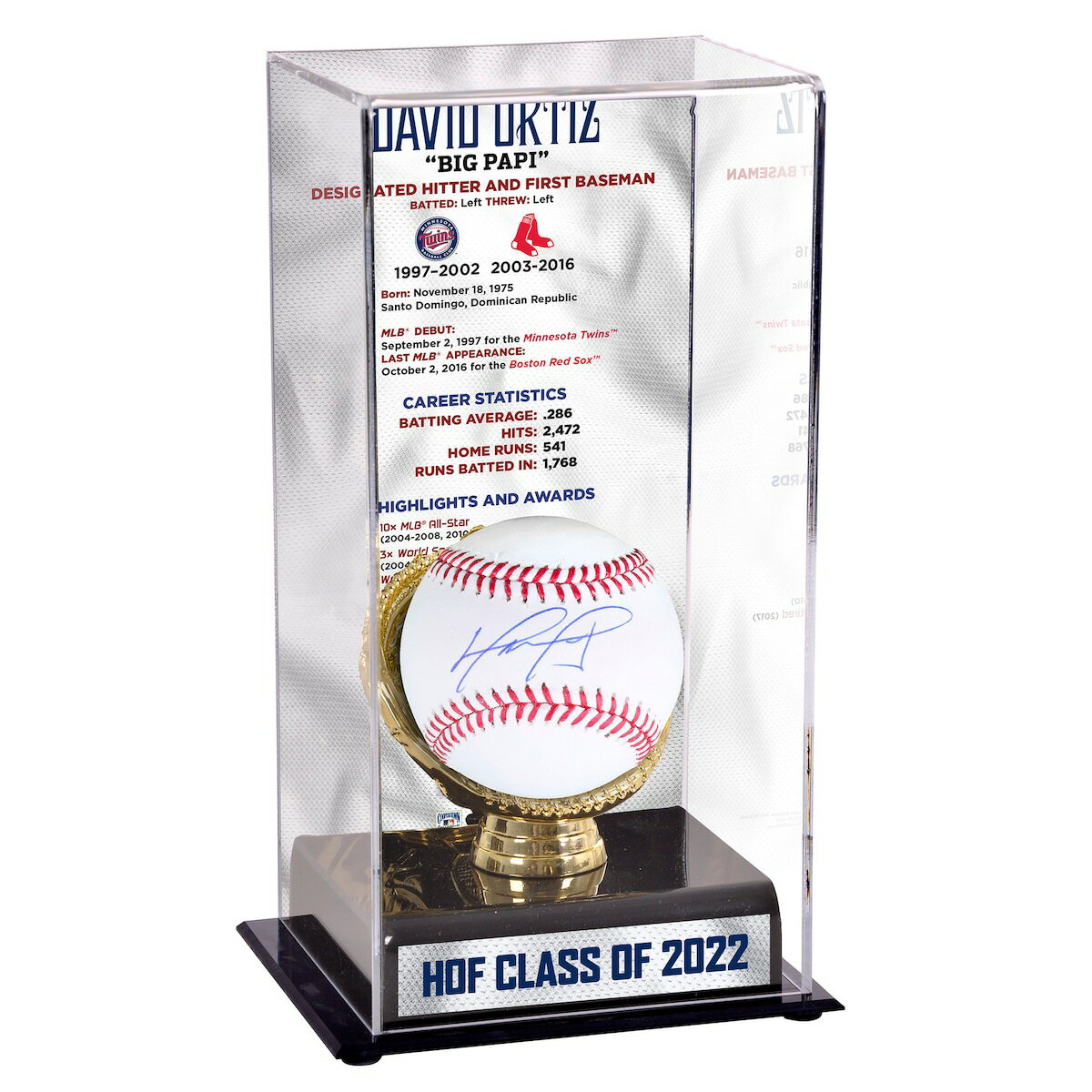 Commemorate the historic career of Boston Red Sox legend David Ortiz with this autographed Baseball with Career Statisti...