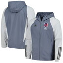 Look ready to hit the pitch in any condition when you wear this St. Louis City SC All-Weather jacket from adidas. It features a full-zip closure, roomy raglan sleeves, water-repellent fabric and two zip pockets to keep your body and small personal items protected from the elements. St. Louis City SC graphics on the left chest puts your fandom on display for the next match day or any occasion.Material: 100% Recycled Polyester - Outer and Lining; 100% Thermoplastic Polyurethane - InnerRaglan sleevesHoodedLocker loopOfficially licensedMachine wash, line dryFull ZipEmbroidered fabric appliqueHeat-sealed stripesZipper garageImportedLong sleeveTwo front zip pocketsHood with mesh lining and drawcordBrand: adidasWater repellentElastic cuffsLightweight jacket suitable for mild temperatures