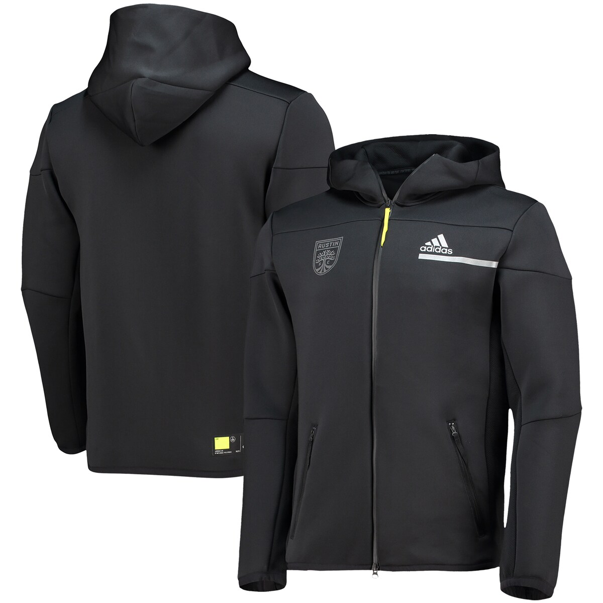 【公式グッズ】MLS オースティンFC フルジップアップ パーカー Adidas（アディダス） メンズ ブラック (ADI SS21 Men's ZNE Tech FZ Jacket)