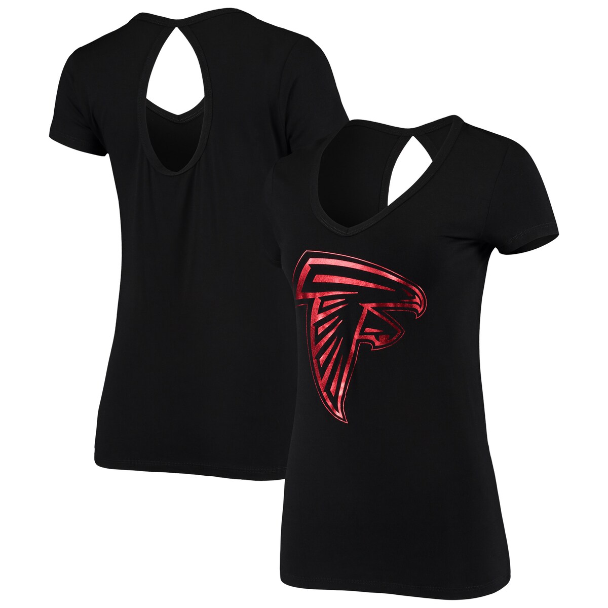 NFL ファルコンズ Tシャツ Majestic（マジェスティック） レディース ブラック (IVRCV19 Women's Foil Keyhole Blouse)