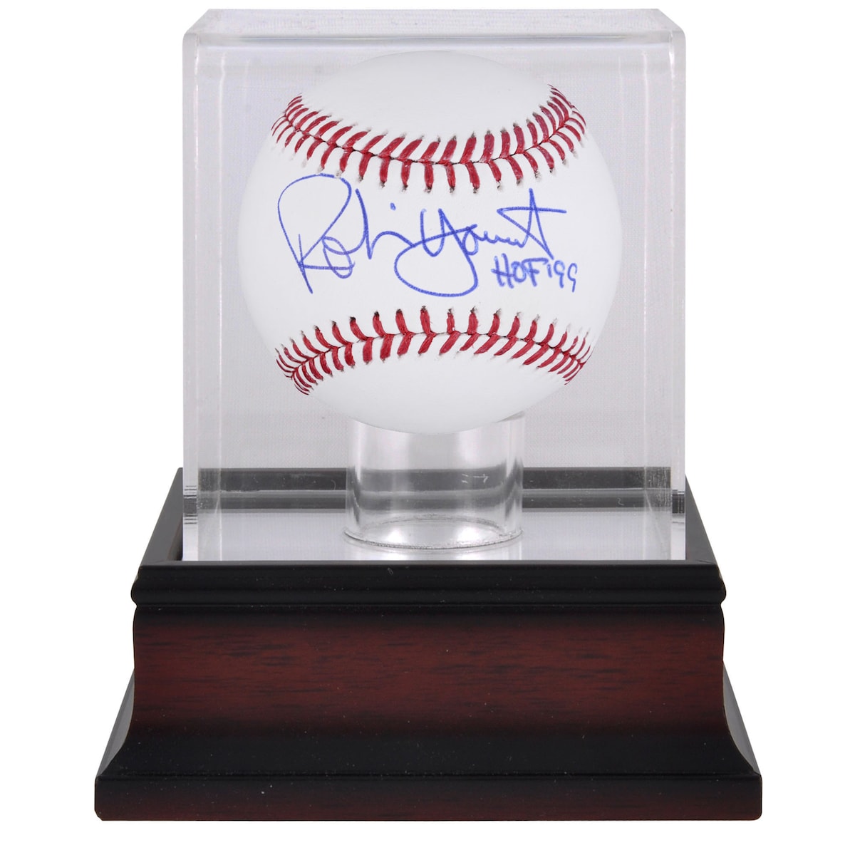 This display case comes with an autographed baseball from Robin Yount with the inscription "HOF 99." The display case features a 1/8"-thick clear acrylic removable lid with an antique mahogany finished base. It measures 5 1/4" x 5 1/4" x 6". It is officially licensed and authenticated by Major League Baseball and comes with an individually numbered, tamper-evident hologram from Fanatics Authentic. To ensure authenticity, the hologram can be reviewed online. This process helps to ensure that the product purchased is authentic and eliminates any possibility of duplication or fraud.Officially licensedAuthenticated with FanSecure technologyBrand: Fanatics AuthenticMade in the USASignature may varyIncludes an individually numbered tamper-evident hologramOfficially licensed by MLBAutographed baseball