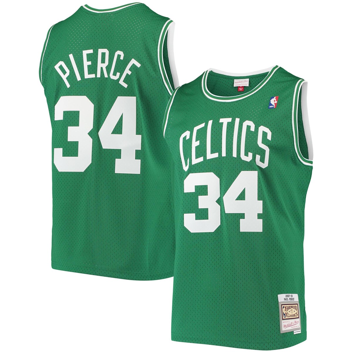 Sport a little throwback spirit in this Boston Celtics Paul Pierce Hardwood Classics Swingman jersey from Mitchell & Ness.Brand: Mitchell & NessOfficially licensedImportedTackle twill graphicsSewn-on stripesSizing Tip: Product runs small. We recommend ordering one size larger than you normally wear.Machine wash, line dryApplique jock tagMaterial: 100% PolyesterSide split hemEmbroidered NBA logo