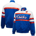 When you need to brave the cold on a New York Knicks game day, few pieces of gear can match the combination of style and warmth found in this Mitchell & Ness Satin jacket. Equipped with a full-snap closure and cozy quilted lining, it is the perfect heavyweight option to protect you from the elements. Plus, bold colors, sewn-on stripes and embroidered New York Knicks graphics keep your fandom on display for all to see.Long sleeveMaterial: 100% PolyesterFull SnapImportedOne interior slip pocketQuilted liningHeavyweight jacket suitable for cold temperaturesStand-up collarSewn-on stripesBrand: Mitchell & NessTwo front pocketsOfficially licensedEmbroidered fabric applique