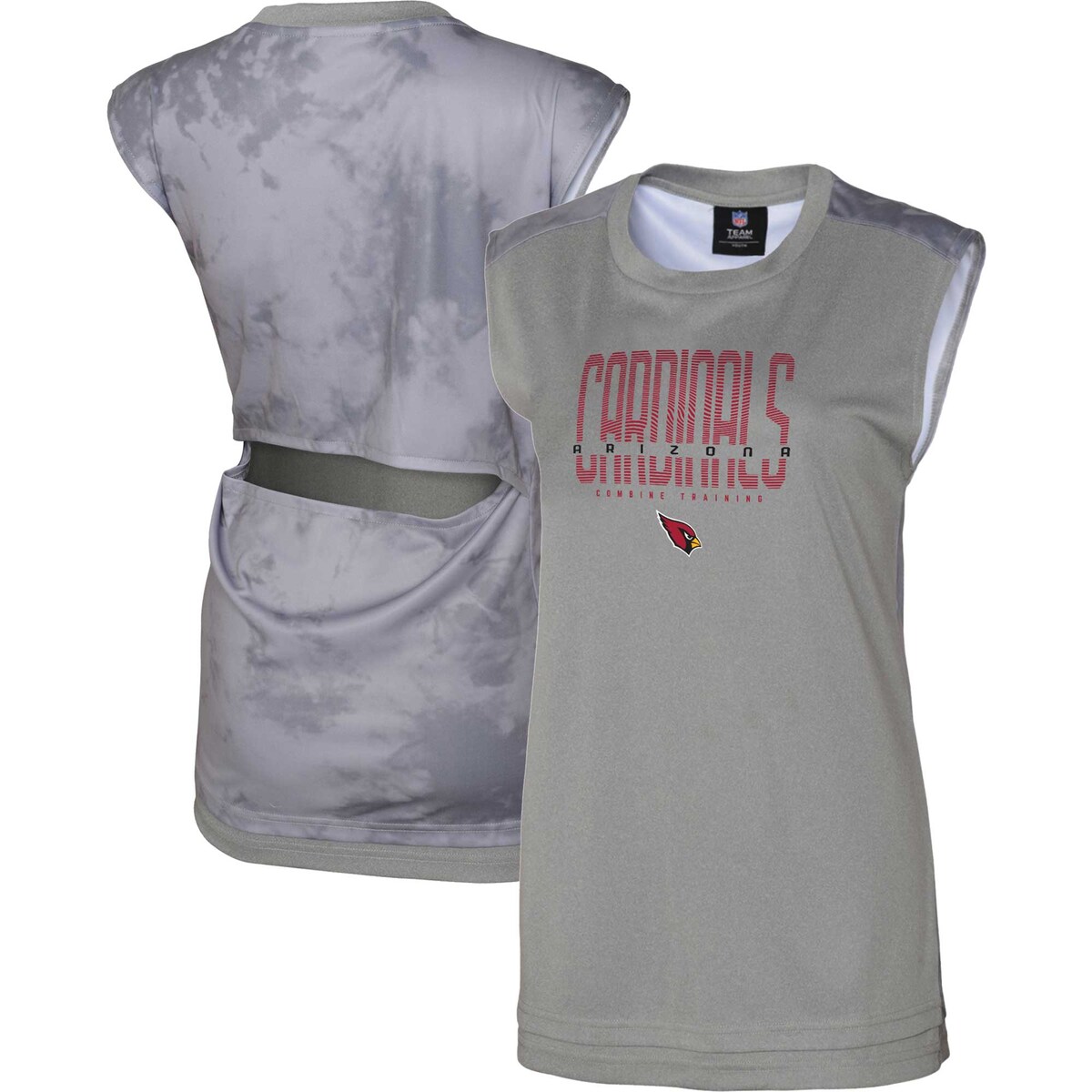 Enjoy a one-of-a-kind display of your love for the Arizona Cardinals by adding this No Sweat tank top to your team gear collection. It features a neutral color up front along with a dyed back pattern that turns heads for all the right reasons. The Arizona Cardinals logo printed on the front leaves no doubt who your favorites are, while the back cutout gives this top a chic touch, making it a fitting grab for a sunny game day.Screen print graphicsMachine wash with garment inside out, tumble dry lowCrew neckMaterial: 100% PolyesterOfficially licensedSleevelessSide split hemTie-dye pattern may varyImportedBrand: OuterstuffDroptailBack cutout