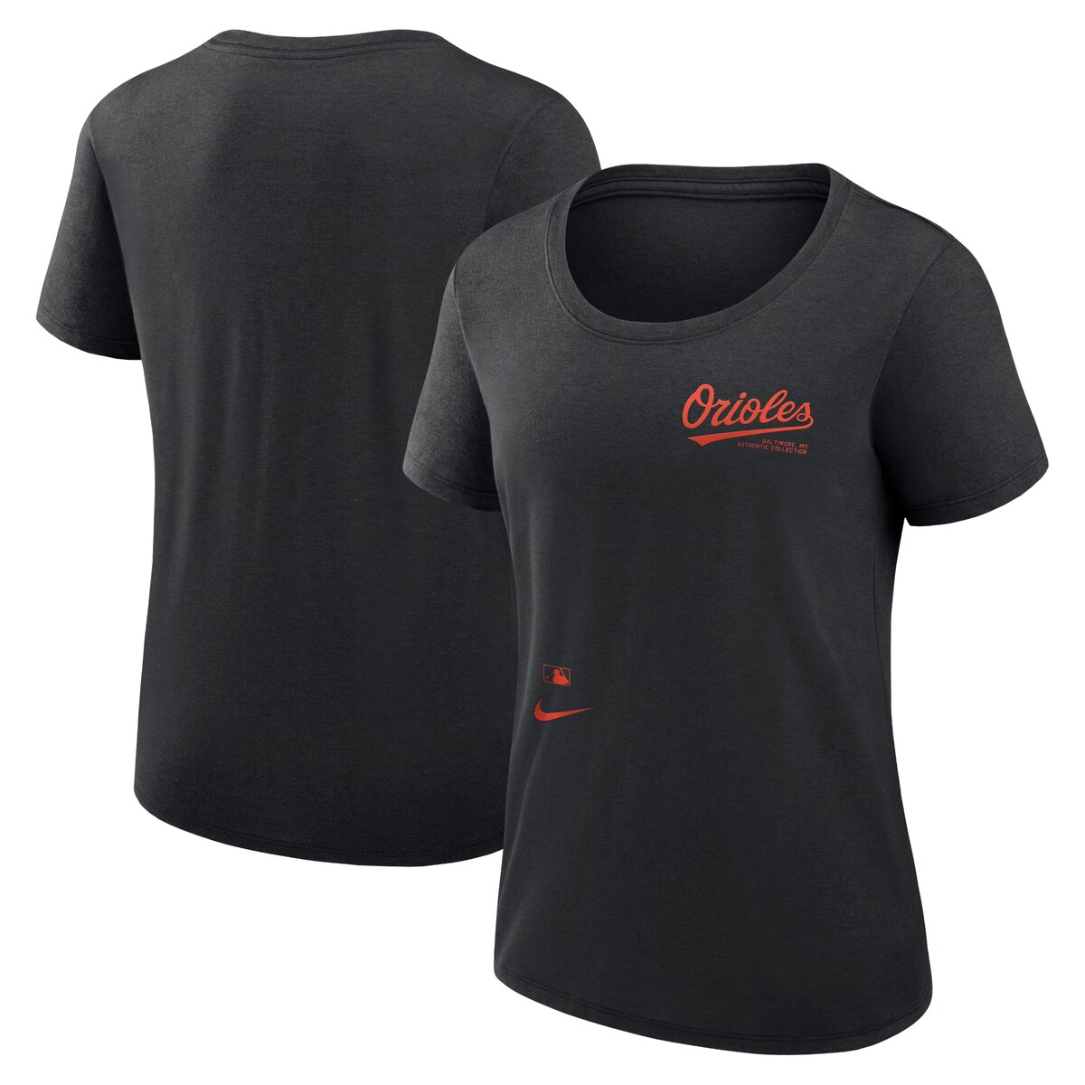 For a classic yet chic look on game day, sport this Nike Authentic Collection T-shirt. Similar to the official Baltimore Orioles gear, this tee features authentic team graphics and details for an original look. Dri-FIT technology evaporates moisture to keep you fresh, while a scoop neckline offers a flattering touch.Dri-FIT technology wicks away moistureImportedBrand: NikeScoop neckOfficially licensedMachine wash, tumble dry lowShort sleeveMaterial: 75% Recycled Polyester/13% Organic Cotton/12% RayonDouble-needle stitchingHeat-sealed graphics