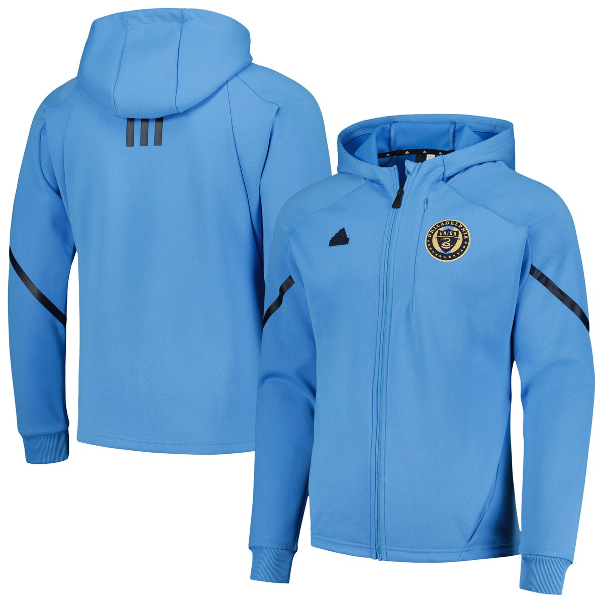 Prepare for the upcoming season with the Philadelphia Union 2024 Anthem Travel Raglan Sleeve Full-Zip Jacket from adidas...